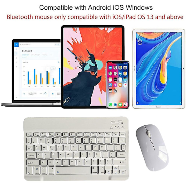 Opladeligt Bluetooth Tastatur og Mus Combo Ultra Tyndt Bærbar Kompakt Trådløs Mus Sæt til Android Windows Tablet Telefon Ipad Ios White