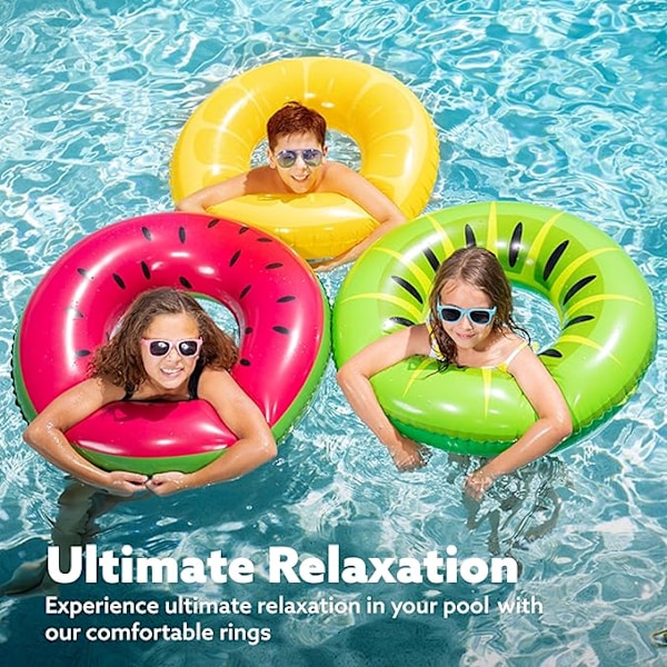 JOYIN Uppblåsbar Badring (3-pack) med Sommarmålerier av Frukter, Poolleksaker för Poolpartydekorationer
