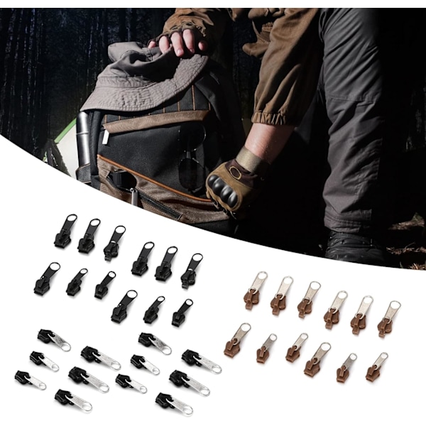 Dragkedjereparationssats, 12 st Universal Dragkedjehuvud Reparationssats Ersättning för DIY Jackor Jeans Byxor Kappor Plånböcker (Svart) Black