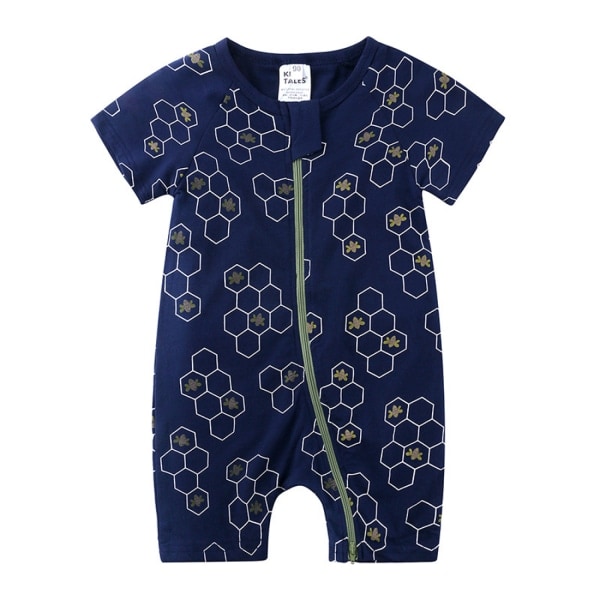 AVEKI Baby Boy Girl Kortärmad Romper Unisex Toddler Jumpsuit i bomullsdragkedja --- Blue Hexagon （Storlek 80）