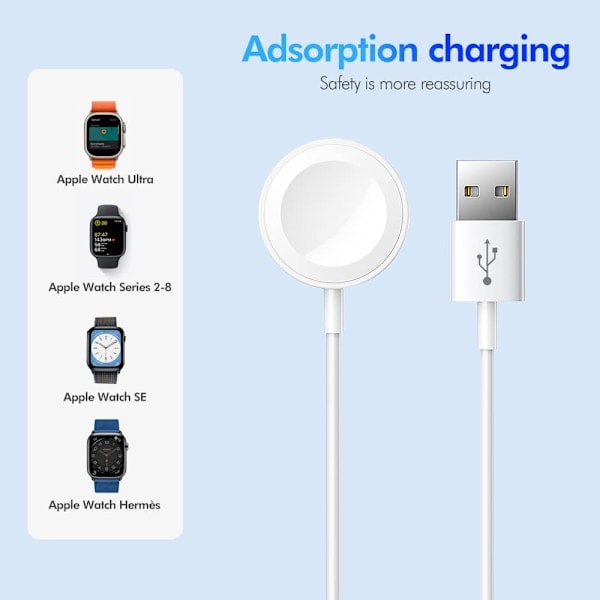 [NT] Klokkelader Rask Trådløs Magnetisk Kabel Bærbar Ledning Kompatibel med Apple Watch Series 9 8 7 6 5 4 3 2 SE Ultra, 38/40/42/44mm【GKS】