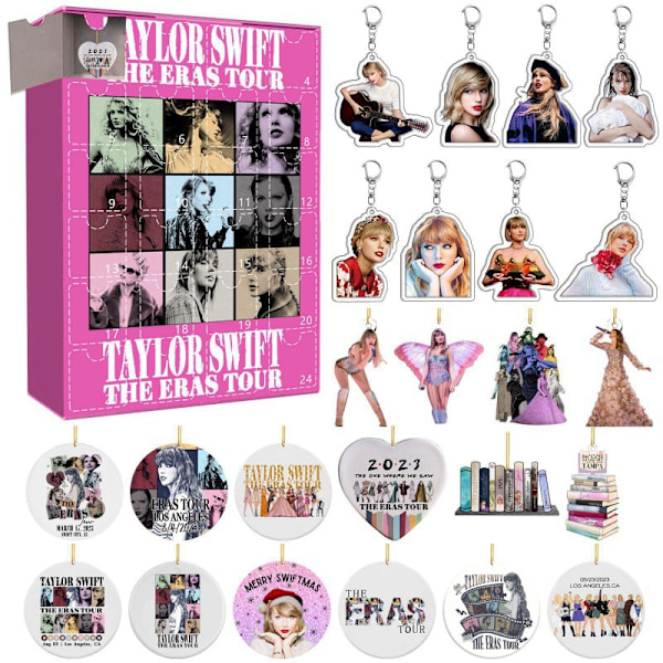Taylor Swift Blind Box Julekalender med 24 Gave, Dekorationer og Nøgleringe GJ185-004