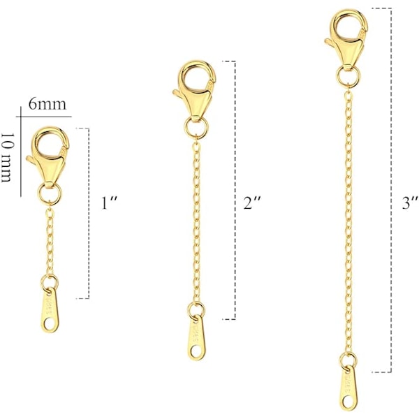 Halsbandsförlängare, 925 Sterling Silver Halsbandsförlängare, 14K Guldpläterad Halsbandsförlängare Kedja Extender Choker Halsband Armbandsförlängare D-guld
