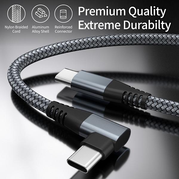 INF USB-C kabel med vinklet kontakt 60 W hurtiglader Grå 3 m【GKS】