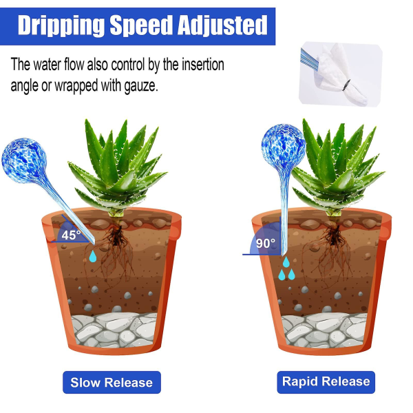 Plantvattenklot | 4-pack självbevattningsanordning för utomhusväxter inomhus | Handblåst automatisk vattenbehållare i tjockt glas