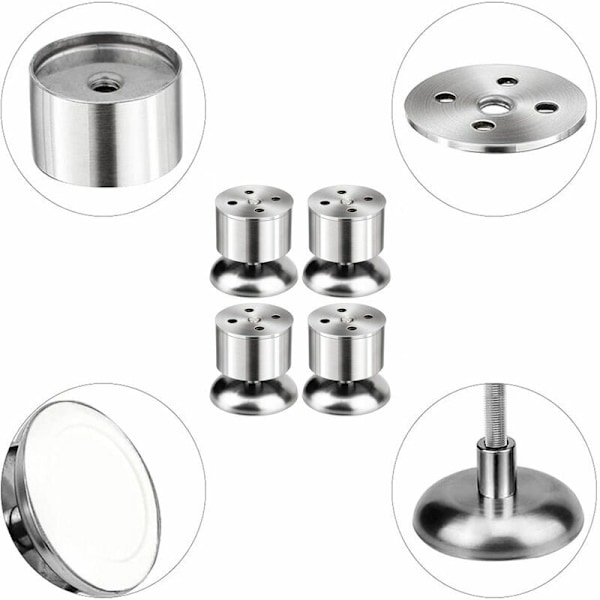 4 kpl säädettävät huonekalujalat - 6 cm ruostumattomasta teräksestä, kumimatto ja ruuvit