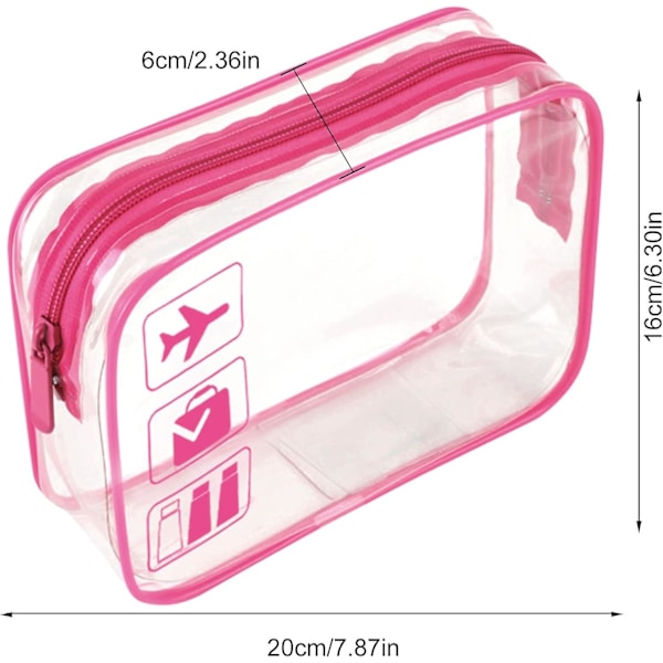 Transparent necessär för resa, TSA-godkänd, 1 liter, transparent flygplansväska, transparent sminkväska för vätskor, transparent duschväska pink