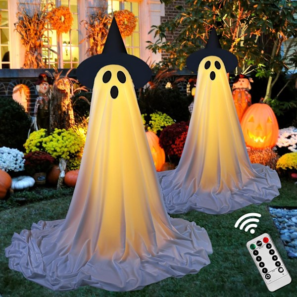 2 kpl Halloween-koristeita ulkotiloihin, Halloween-juhlakoristeita sisätiloihin, Spooky Ghost -koriste kaukosäätimellä varustetuilla valosarjoilla, Halloween 1