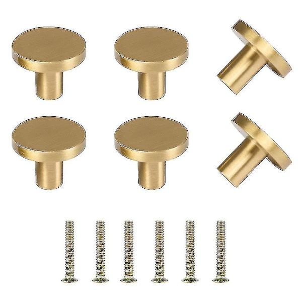 6 stycken guld skåpsknoppar runda guld skåpdörrknoppar borstad mässing skåpsknoppar mässing -ys