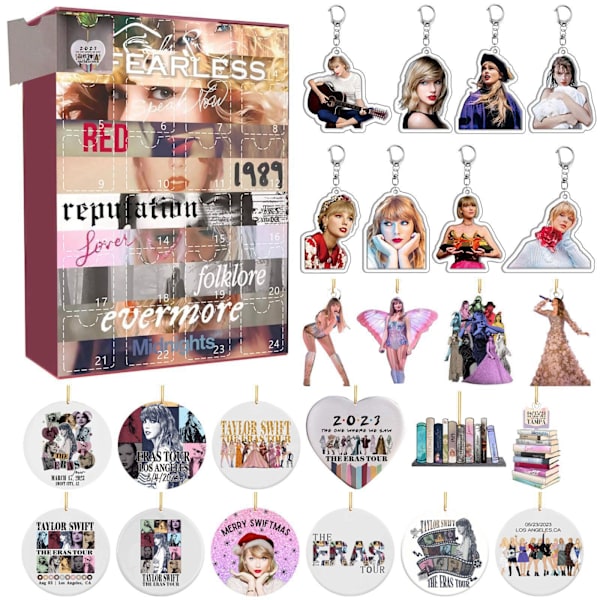 Julkalender med Taylor Swift The Eras Tourhängen och nyckelringar, 24 dagars nedräkning till
