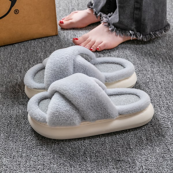 Damtoffler, myke tøfler, ultrakomfortable åpne tøfler for hjemmet, plysjtoffler, myke tøfler med tykk såle, innerlengde 24 cm