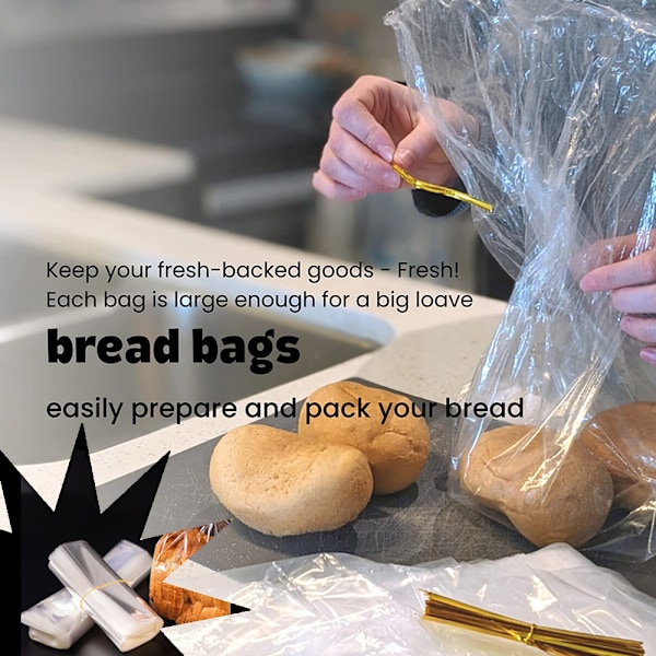 Återanvändbara plastpåsar för hembakat bröd - 100-pack transparenta