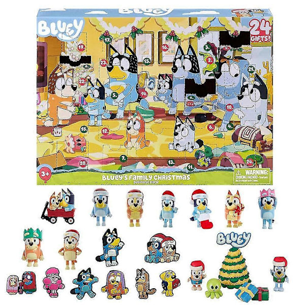 Adventskalender 2024 - Jul 24 Dages Nedtælling Tegnefilm Bluey Figurer Dukke Legetøj Børn Julegaver A
