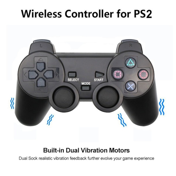 Trådlös spelkontroll Dubbel Vibration 2.4GHz Låg Latens Fjärrkontroll Spelkontroll för PS2 Svart
