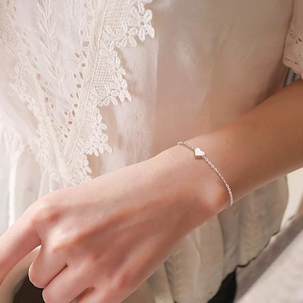 Minimalistisk armbånd i 925 sterlingsølv med hjerte, måne, stjerne, bar og lotus for kvinner, 16cm + 5cm (forlengelse)