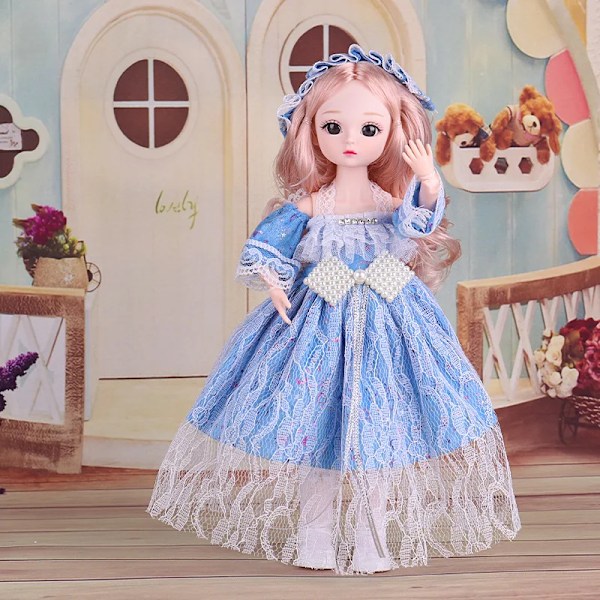 1/6 30CM BJD-nukke Tyttö DIY Pukeutumis Prinsessa Leikki 3D Simulaatio Silmät Meikki 21 Liikkuvaa Niveltä Nuken ja Vaatteiden Sarja Blue set Doll and clothes