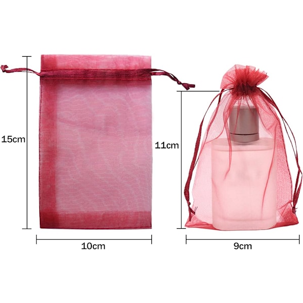 100 kpl 10x15cm viininpunaiset organza-pussit, organza-lahjapussit, organza-korupussit karkkipussit hääjuhlan kiristysnauhapussit käytettäväksi häissä,