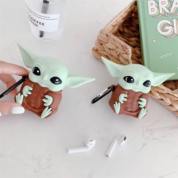 3D Tecknad Baby Yoda Silikonfodral Sött Skyddsfodral för Airpods 1/2/P 1/2 generation