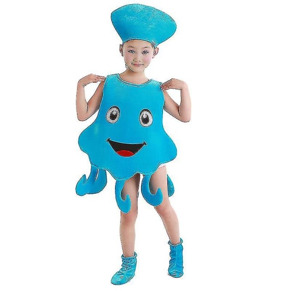 Barn Bläckfisk Cosplay kostym Blå Lila Havsdjur Bläckfisk Jumpsuit Kläder för pojkar och flickor Halloween festkläder Sky Blue 100cm
