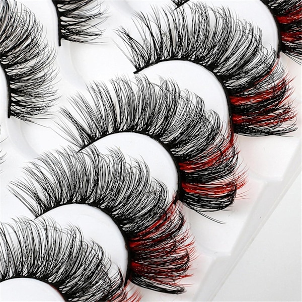 (iLashes.SE) 5 paria tekoripsiä - 3D faux mink G828 (musta/pinkki) (G-828)
