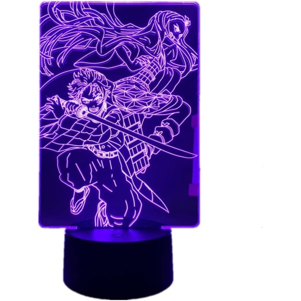 WJ 3D Anime Lamp Kamado Tanjirou Kamado Nezuko Akryl Illusion LED Nattlampa Barn Sovrum Inredning RGB 16 färger Fjärrkontroll USB Bordslampa