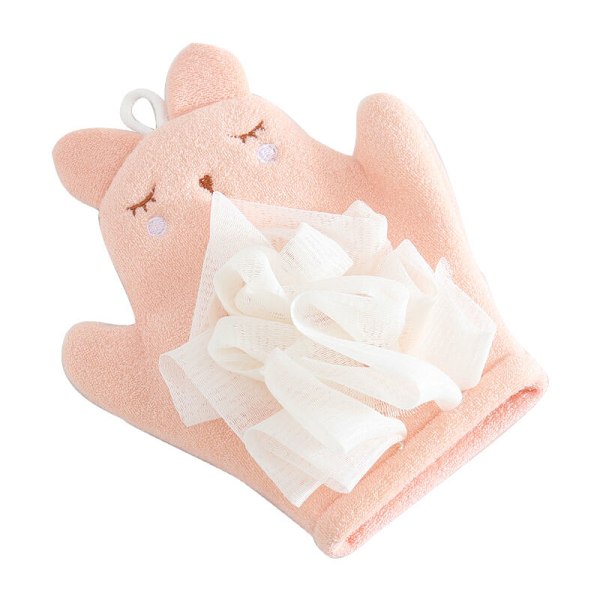 Children's Bath Towel Dual Use Cartoon Sponge Baby Bath Ball Bath Gloves Bath Scrub Net Foaming Back Artifact - Pink HIASDFLS