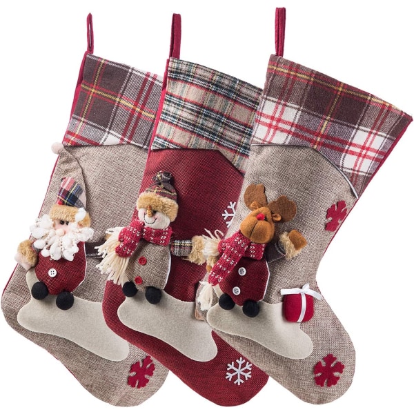 3PCS 17.5" Christmas Stocking Classic Large Stockings Santa