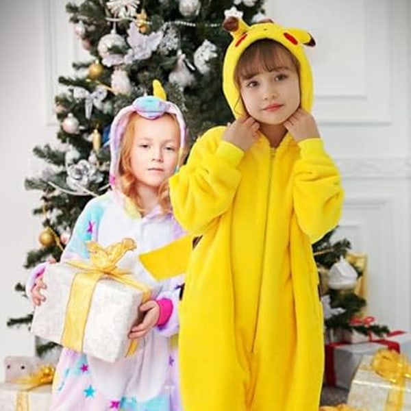 Barn Jumpsuits Kostyme Dyr Onesie Nattkjole Pyjamas Hetter Soveklær Cosplay Mardi Gras Kostyme Jul Halloween (Pikachu 110cm)