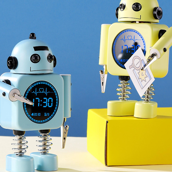 Robot Smart Digital Vekkerklokke med Snooze-funksjon, Temperaturvisning for Jenter og Gutter, Soverom, Klokke db Deep Blue