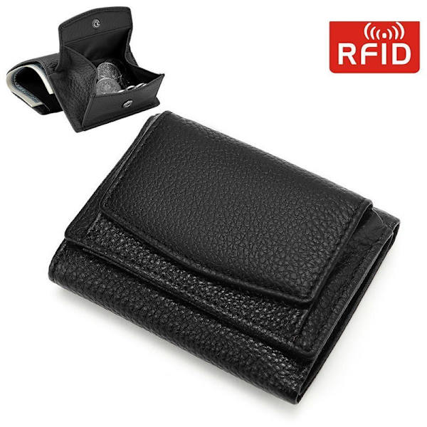 Mini plånbok plånböcker, herrplånbok i äkta läder black