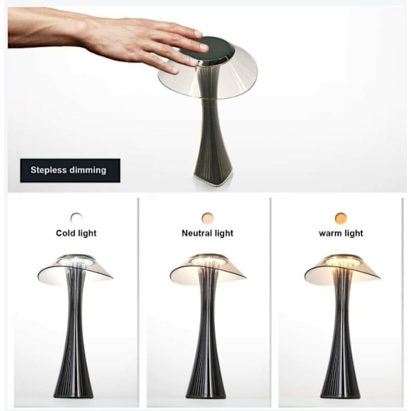 Designer Bordlampe Genopladelig Touch LED Bordlampe - Dæmpbar Titanium USB Sengelampe 3W Trådløs Skrivebordslampe med Batteri og Lampeskærm