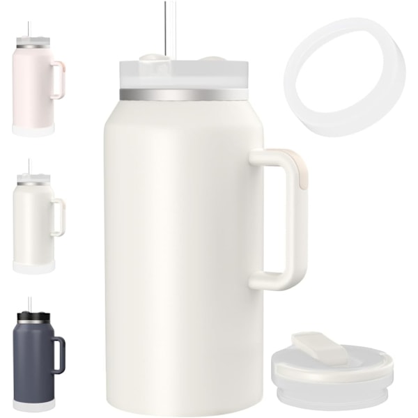 Vannflaske 64oz Tumbler med Håndtak og Sugerør Halv Gallon Isolerende Rustfritt 3