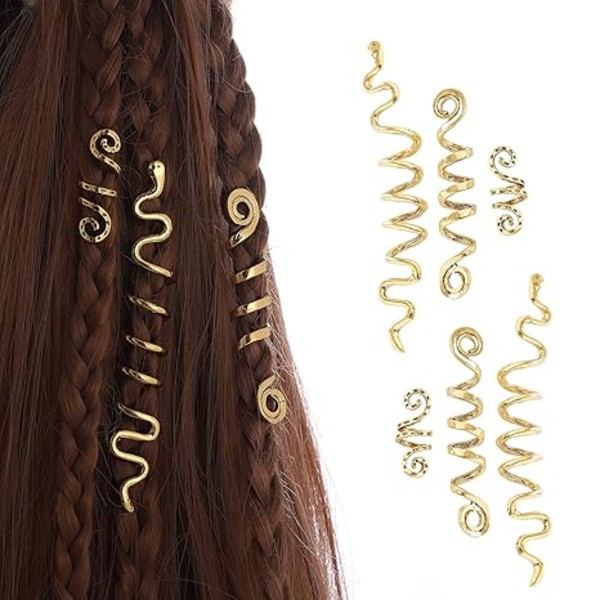 (6-pack) Guld Orm Hårsmycken för Flätor, Dreadlock Tillbehör