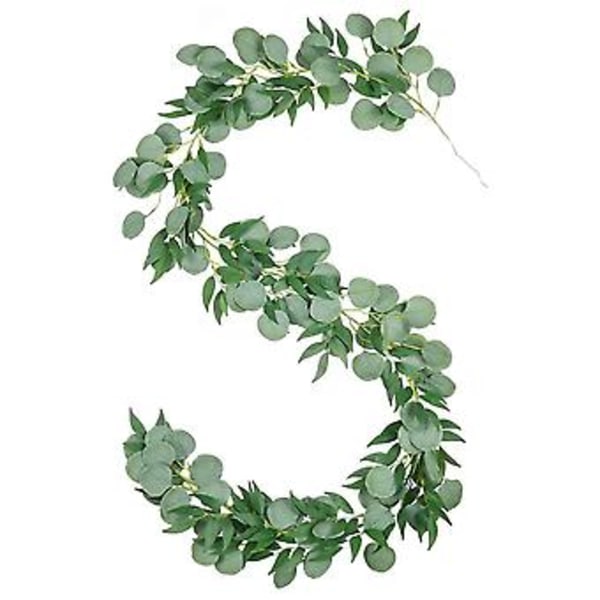 2m Kunstig Sølv Dollar Eucalyptus og Willow Blad Ranker, Hengende Løv Garland for Hage