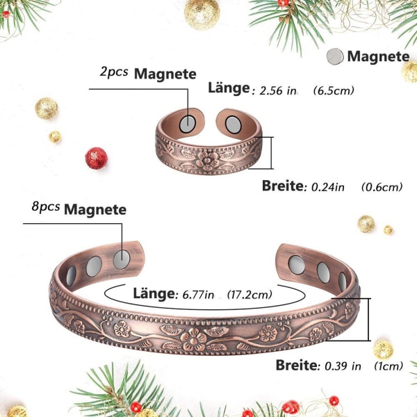 Magnetarmband och ring i koppar kraftfull justerbar storlek