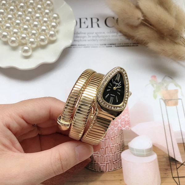 Käärmekello Kvartsi Ranneke Muodikkaat Kultaiset Naisten Kellot Kello reloj mujer montre femme relogio Luksus Naiset Rannekello gold-black