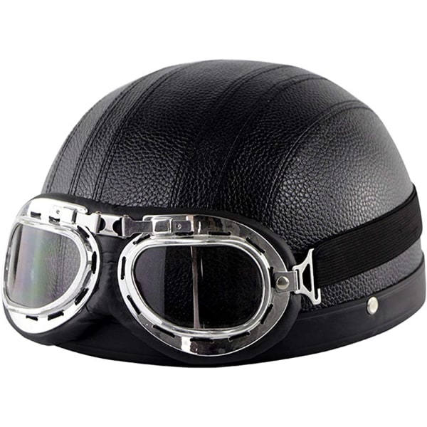 Unisex motorcykelhjälm mode skyddshjälm med glasögon och glasögon helt svart