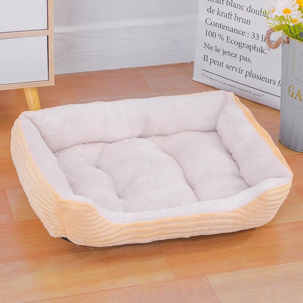 Hundebed Kattedyr Blødt Firkantet Plys Kennel Dyretilbehør Hunde Kurv Bed Sofa Stor Medium Hvalp Kæledyrsartikler Madras Beige Beige 45X30CM