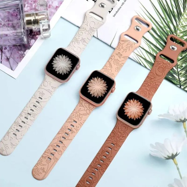 Rem för Apple Watch Band 44 mm 42 mm 41 mm 40 mm 45 mm 49 mm 44 mm Blomgraverat armband correa iwatch series 9 7 SE 6 8 Ultra 2 Rosa Sand 3 Pink Sand 3 42mm-44mm-45mm-49mm