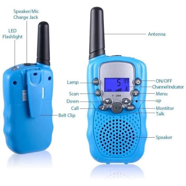 Genopladelige Walkie Talkies, Genopladelige Walkie Talkies til børn 3 km langdistance Intercom julegave Børn (blå)