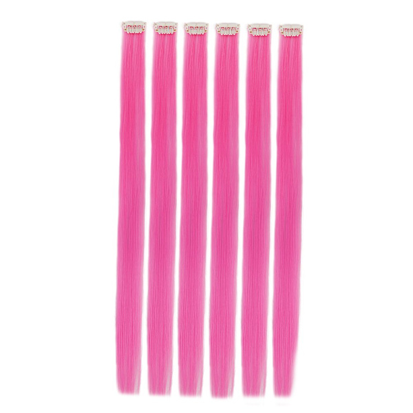 Creamily 50 cm Clip-in Hårforlengelse Rett Hot Pink Party Krøller Syntetisk Hårforlengelse for Kvinner Jenter (6 Stk/Pakke)
