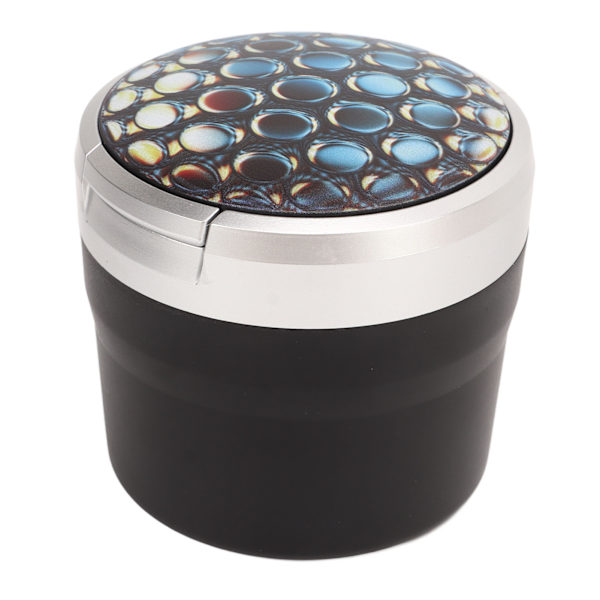 Bärbar bilaskkopp Mini Silver Edge Brandförebyggande Rökfri bilaskkopp med LED-ljus och lock Honeycomb