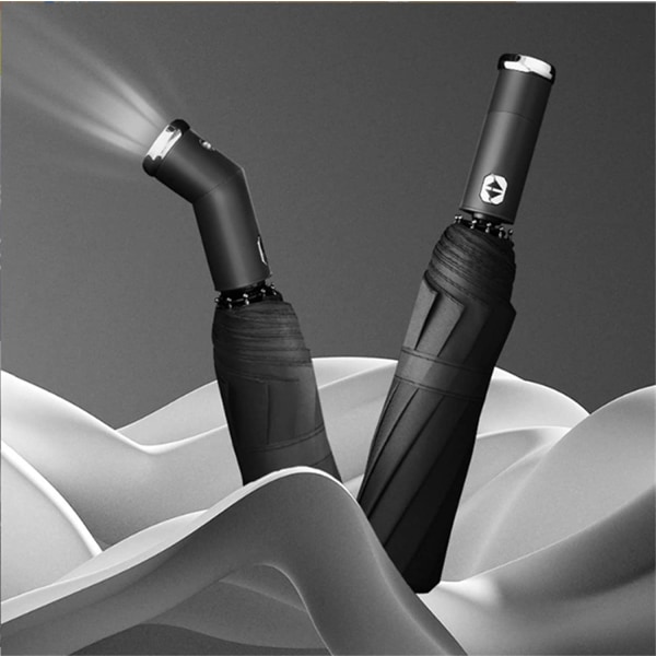 HHL Vindtätt Led Sol & Regn Paraply, Paraply med LED Ficklampor, Automatiskt hopfällbart paraply med LED Ficklampa, Inverterat Paraply Vindtätt