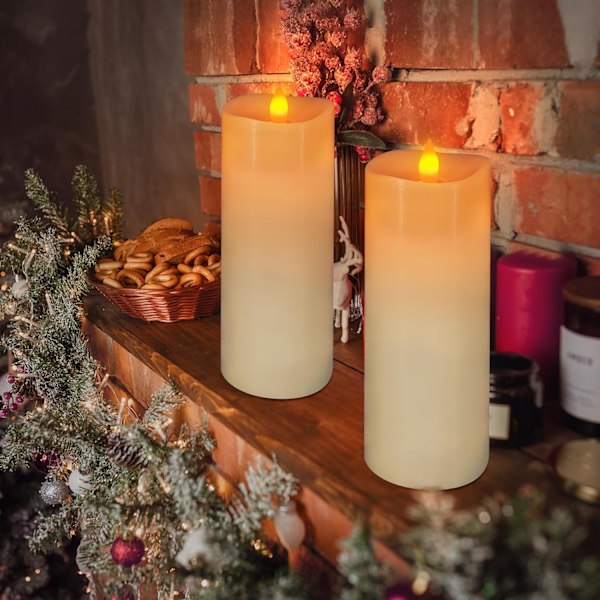2 stk LED blokklys i ekte voks med fjernkontroll for hjem og juledekorasjon 8 x 20 cm (2 stycken) 8 x 20 cm (2 stycken)