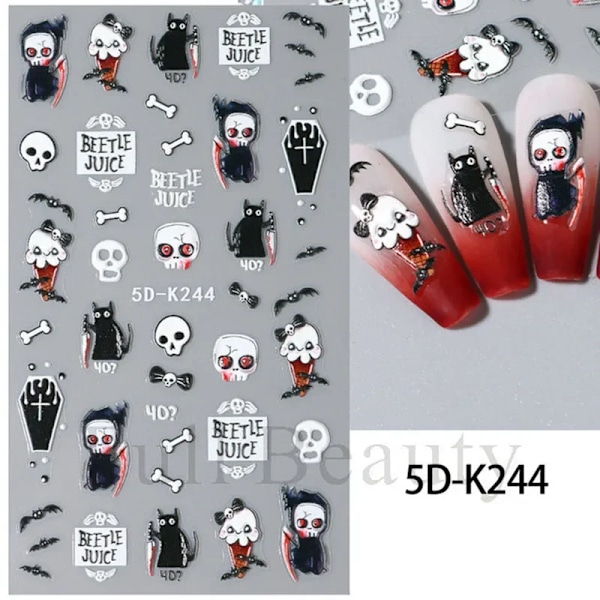 5D Halloween Veren Silmät Luut Kynsi Taide Kauhu Silmät Roska Relief Kolmiulotteinen Kynsi Tarrat Naisille & Tytölle Na Tarra 5D-K244