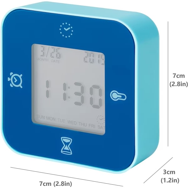 Klocka/termometer/alarm/timer, 4 funktioner bordsklocka (blå)