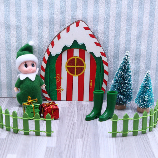 Dockskåp Miniatyr juldräkt DIY Trä Elf Door Dolls Ho