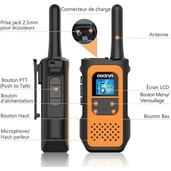 Oppladbare Walkie Talkie Barn Voksne 2 stykker, Langdistanse Walkie