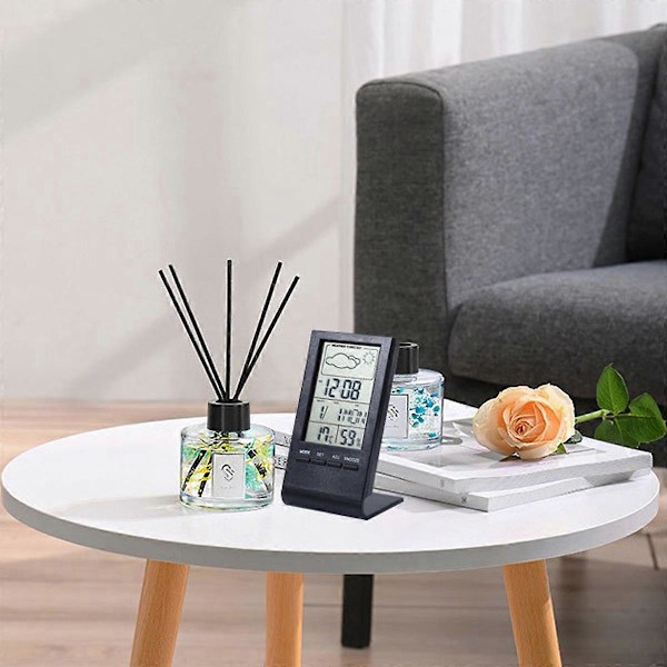 Indendørs og udendørs termometer, indendørs og udendørs hygrometer barometer termometer, digitalt ur med alarm og udendørs sensor display [GKS]