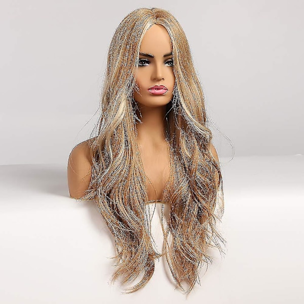 Lang blond parykk for kvinner blond ombre parykker lang naturlig bølget syntetisk parykk 26 tommer blond